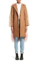 Women's Sandy Liang Mingo Wool Blend & Genuine Shearling Coat Us / 36 Fr - Beige