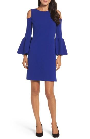 Petite Women's Eliza J Cold Shoulder Crepe Dress P - Blue