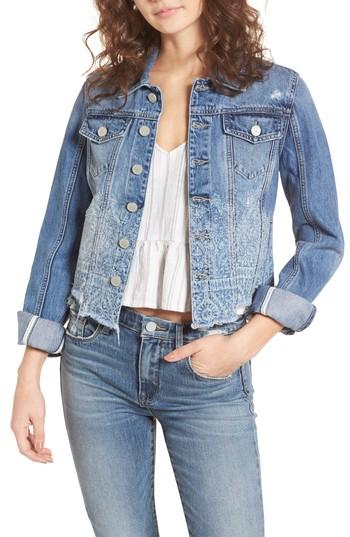 Women's Blanknyc Bleach Print Denim Jacket - Blue