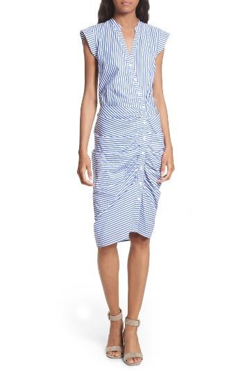 Women's Veronica Beard Ruched Stripe Shirtdress - Blue