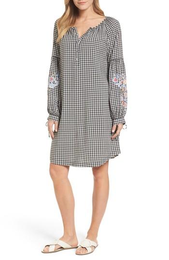 Women's Caslon Embroidered Sleeve Shift Dress - Black