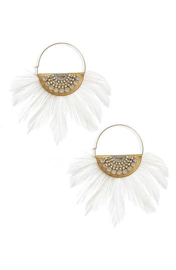 Women's Sandy Hyun Embellished Feather Hoop Earrings