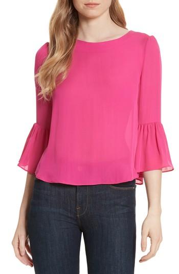 Women's Alice + Olivia Bernice Ruffle Sleeve Silk Top