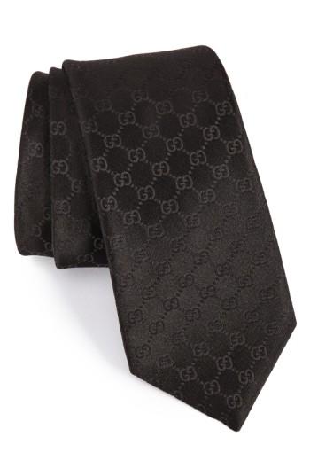 Men's Gucci Federa Silk Jacquard Tie, Size - Black