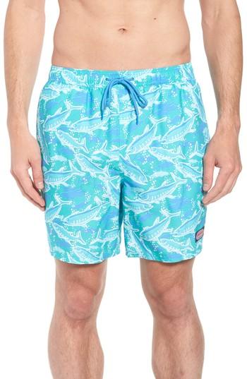 Men's Vineyard Vines Chappy School Of Tuna Swim Trunks, Size - Green