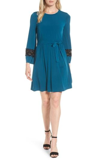 Women's Michael Kors Lace Inset Bell Sleeve Dress - Blue
