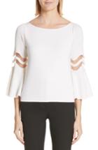 Women's Oscar De La Renta Illusion Knit Flutter Sleeve Sweater - White