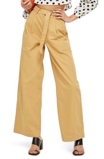 Women's Topshop Wonder Wide Chino Trousers Us (fits Like 0) - Beige