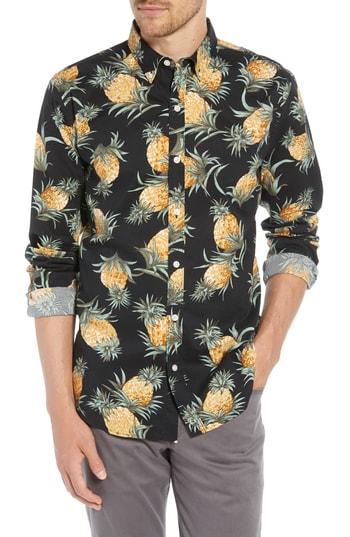 Men's Bonobos Summerweight Slim Fit Pineapple Print Sport Shirt R - Black