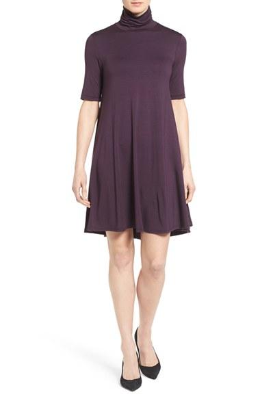 Women's Karen Kane 'maggie' Turtleneck Trapeze Dress - Purple