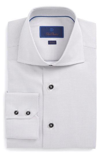 Men's David Donahue Trim Fit Patterned Dress Shirt .5 32/33 - Grey