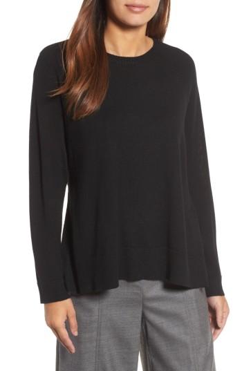Women's Eileen Fisher Side Slit Merino Wool Sweater, Size - Black