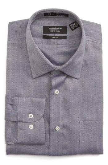 Men's Nordstrom Men's Shop Smartcare(tm) Trim Fit Herringbone Dress Shirt .5 - 32/33 - Blue
