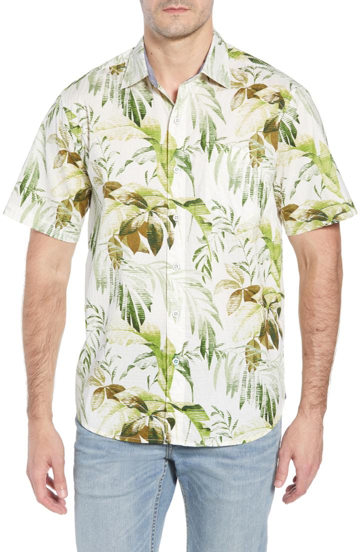 Men's Tommy Bahama Don't Leaf Me Now Regular Fit Tropical Print Sport Shirt, Size - White