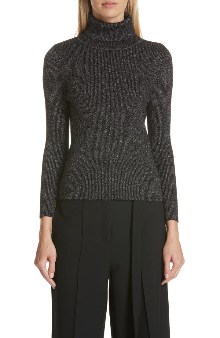 Women's Robert Rodriguez Metallic Ribbed Turtleneck Sweater
