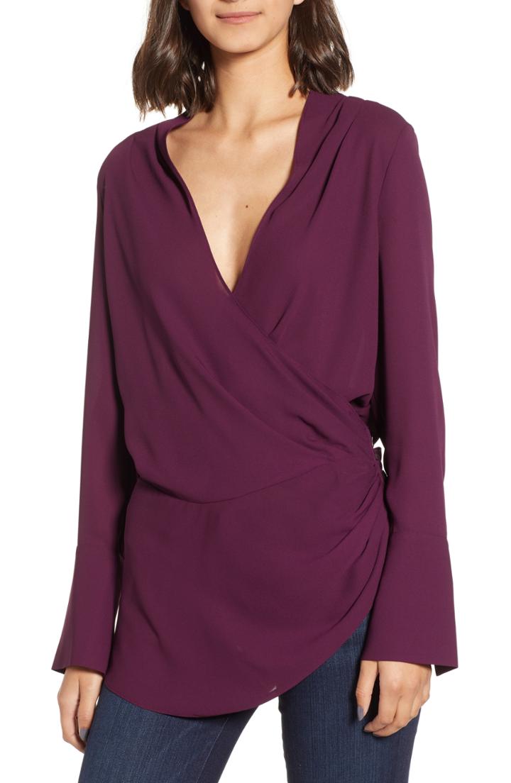 Women's Trouve Long Sleeve Wrap Blouse - Purple
