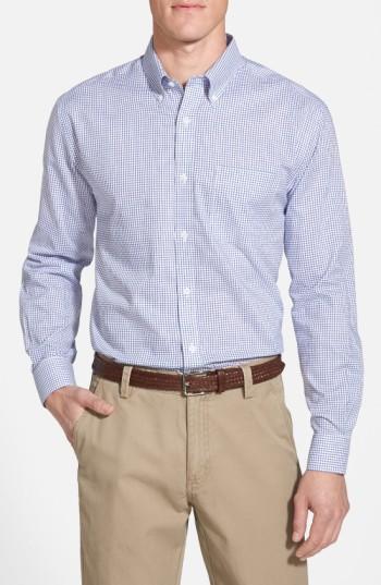 Men's Cutter & Buck 'epic Easy Care' Classic Fit Wrinkle Free Tattersall Plaid Sport Shirt, Size - Blue (online Only)