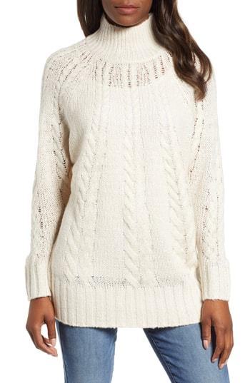 Petite Women's Caslon Dolman Sleeve Cable Knit Tunic, Size P - Beige