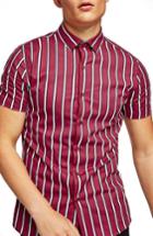 Men's Topman Muscle Fit Resort Stripe Shirt - Burgundy