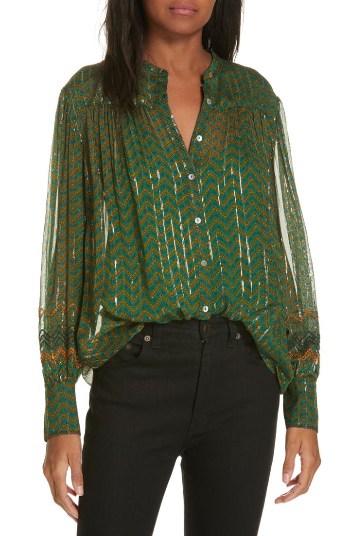Women's Ba & Sh Wize Metallic Accent Blouse - Green