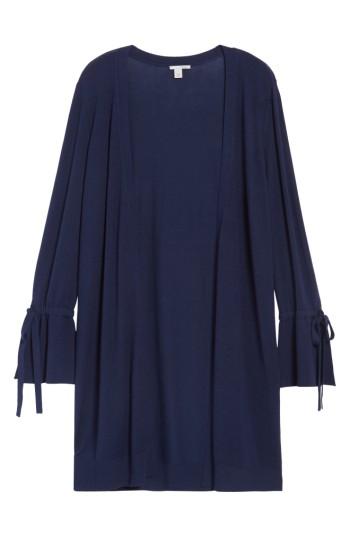 Women's Halogen Lightweight Tie Sleeve Cardigan, Size - Blue