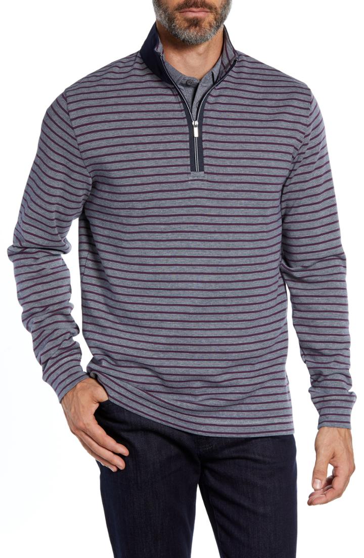 Men's Bugatchi Mock Neck Half Zip Pullover - Grey