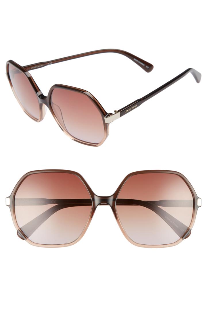 Women's Longchamp 59mm Gradient Lens Hexagonal Sunglasses -