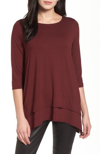 Women's Eileen Fisher Tiered Handkerchief Hem Tunic, Size - Burgundy
