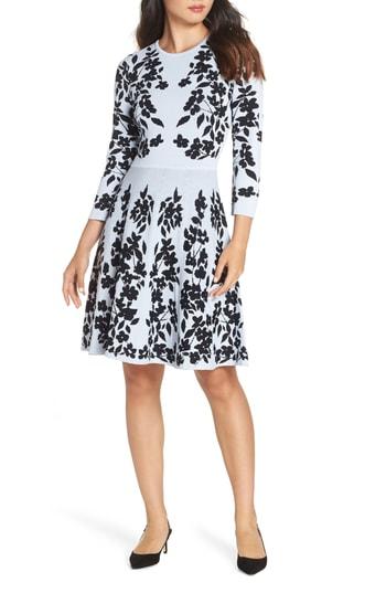Women's Eliza J Floral Fit & Flare Sweater Dress, Size - Blue