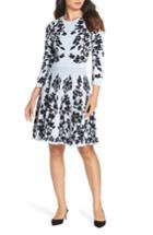 Women's Eliza J Floral Fit & Flare Sweater Dress, Size - Blue