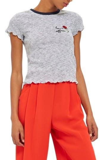 Women's Topshop Love Affair Embroidered Tee Us (fits Like 0) - Blue