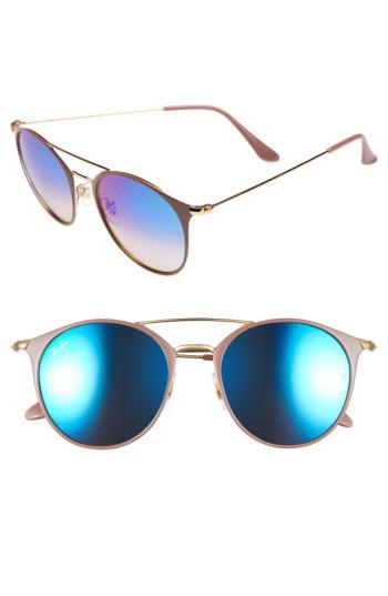 Women's Ray-ban Highstreet 52mm Round Brow Bar Sunglasses - Black/ Gold/ Grey
