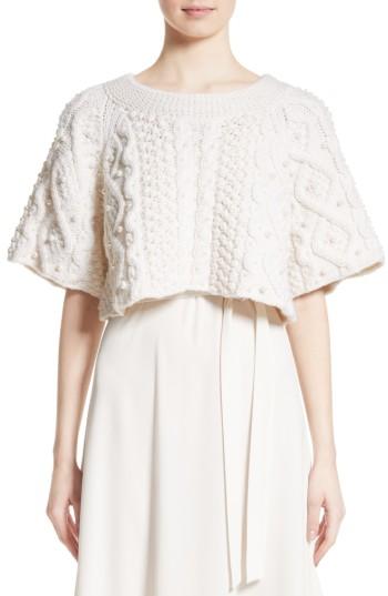 Women's Co Cable Knit Wool & Cashmere Crop Sweater - Ivory