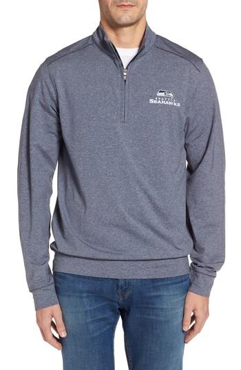 Men's Cutter & Buck Seahawks Shoreline Quarter Zip Pullover, Size - Blue