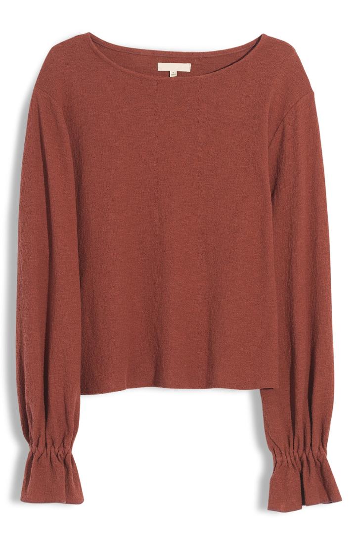 Women's Madewell Puff Sleeve Mock Neck Top, Size - Red