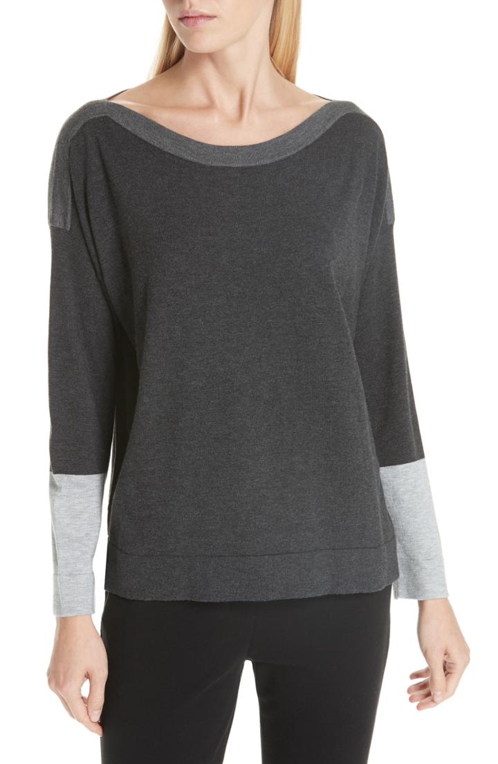 Women's Eileen Fisher Colorblock Tencel Lyocell Blend Sweater, Size - Grey
