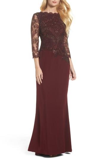 Women's Tadashi Shoji Embroidered Woven Gown - Red