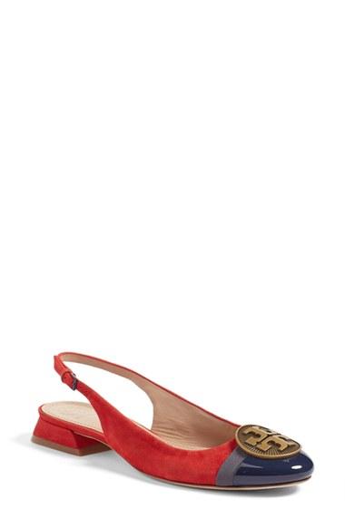 Women's Tory Burch 'cheri' Cap Toe Slingback Flat