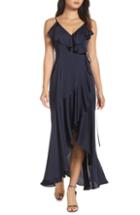 Women's Shona Joy Luxe Ruffle Trim Wrap Gown - Blue