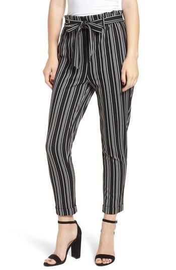 Women's Chloe & Katie Stripe Paperbag Waist Crop Pants - Black