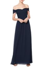 Women's #levkoff Off The Shoulder Ruched Bodice Chiffon Evening Dress - Blue