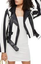 Women's Topshop Boleyn Humbug Stripe Leather Jacket Us (fits Like 0) - Black