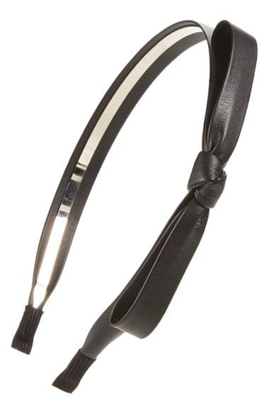 Cara Faux Leather Bow Headband, Size - Black