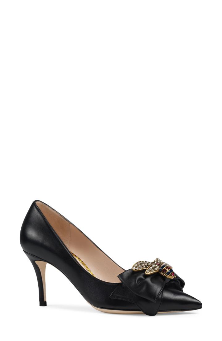 Women's Gucci Queen Margaret Bee Bow Pointy Toe Pump Us / 36eu - Black