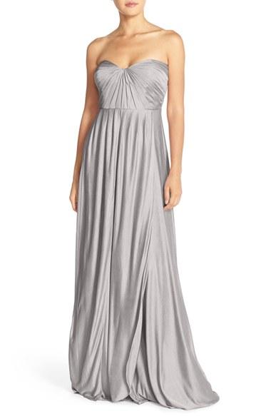 Women's Jenny Yoo 'demi' Convertible Strapless Pleat Jersey Gown - Grey