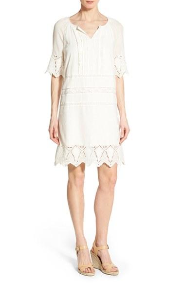 Women's Caslon Embroidered Trim Shift Dress