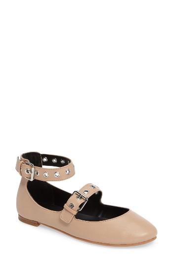 Women's Rebecca Minkoff Rachel Buckle Strap Flat .5 M - Beige