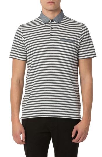 Men's Good Man Brand Trim Fit Stripe Linen Polo, Size - Blue