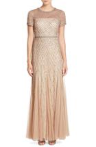 Women's Adrianna Papell Beaded Mesh Gown - Beige