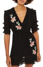 Women's Topshop Embroidered Ruffle Detail Dress Us (fits Like 0) - Black